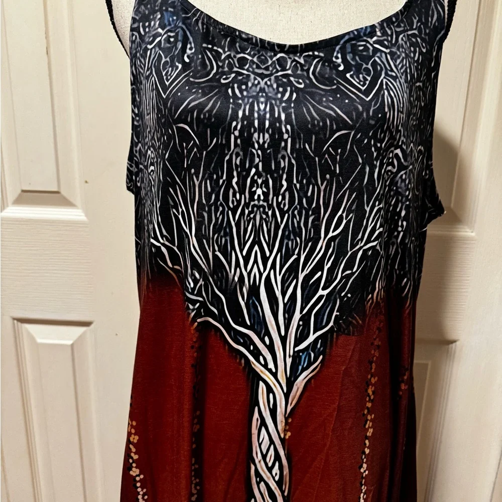 NWT Multicolor Maxi Dress with Tree Design - Picture 2 of 5